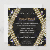 Paarse gouden en zwarte glamour verlovingsfeest kaart (Achterkant)