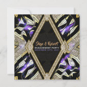 Paarse gouden en zwarte glamour verlovingsfeest kaart (Voorkant)