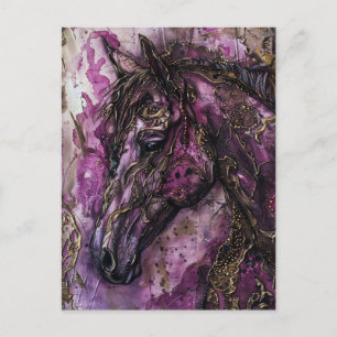Paarse gouden en zwarte paard briefkaart