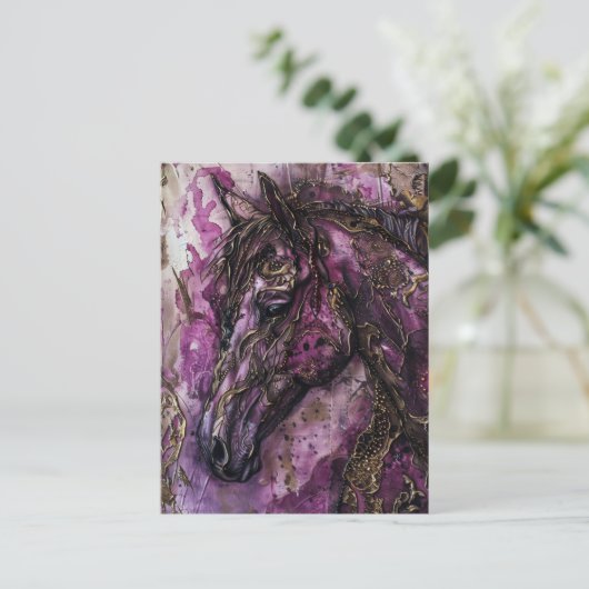Paarse gouden en zwarte paard briefkaart (Staand voorkant)