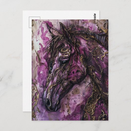 Paarse gouden en zwarte paard briefkaart (Voorkant / Achterkant)