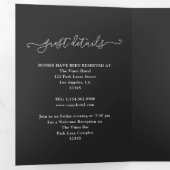 Paarse, gouden en zwarte Shabby bloemenbruiloft Drieluik Uitnodiging (Binnenzijde eerst)