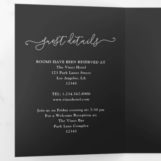 Paarse, gouden en zwarte Shabby bloemenbruiloft Drieluik Uitnodiging (Binnenzijde eerst)