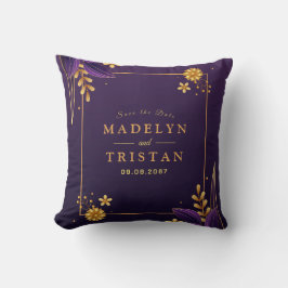 Paarse & gouden esthetiek bloemenbruiloft kussen