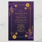 Paarse & gouden esthetiek bloemenbruiloft programm (Voorkant)