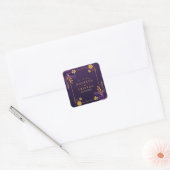 Paarse & gouden esthetiek bloemenbruiloft vierkante sticker (Envelop)