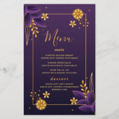 Paarse & Gouden Esthetische Bloemige Trouwmenu Kaa (Voorkant)