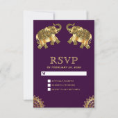 Paarse gouden etnische olifanten Indiase RSVP (Voorkant)