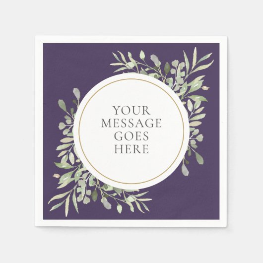 Paarse Gouden Eucalyptus Groene Bladeren Servet (Voorkant)