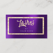 Paarse gouden faux Glitter Typograaf Makeup Lashes Visitekaartje (Voorkant)