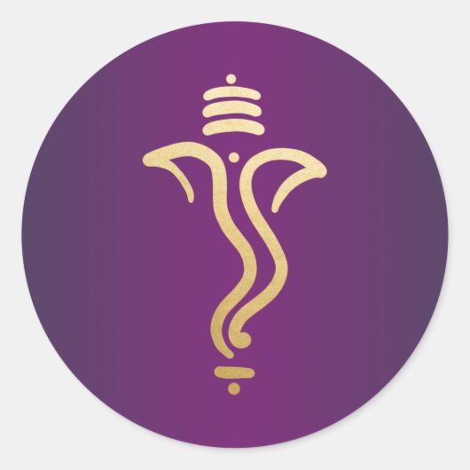 Paarse Gouden Feestelijke Ganesh / Indische God Ronde Sticker (Voorkant)