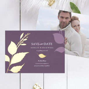 Paarse Gouden Folie Foto Trouw Save the Date Uitnodiging