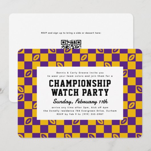 Paarse gouden Football Kampioenschap Game Watch Pa Kaart (Voorkant / Achterkant)