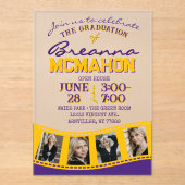 Paarse & Gouden Foto Afstuderen Filmstrip Frosted Acryl Uitnodigingen (Voorkant)