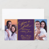 Paarse gouden foto-inkuiling bewaren de datum save the date (Voorkant / Achterkant)
