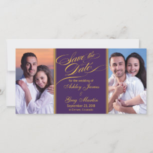 Paarse gouden foto-inkuiling bewaren de datum save the date
