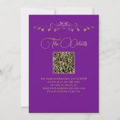 Paarse & Gouden Foto & QR Code Fancy Bruiloft Kaart (Achterkant)