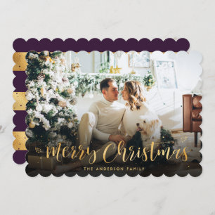 Paarse gouden foto vrolijke kerst Kaart