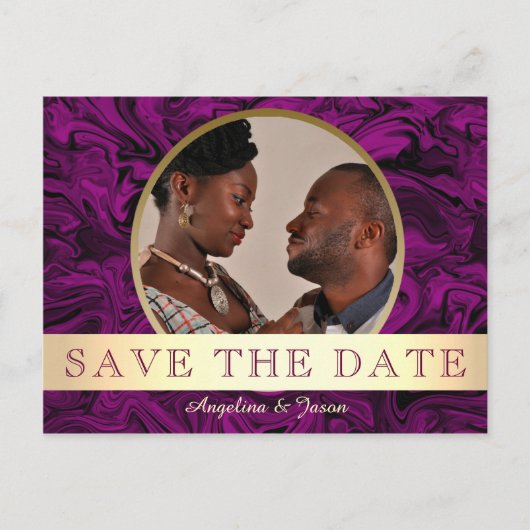 Paarse gouden foto's Sla de datum op Aankondigingskaart (Voorkant)