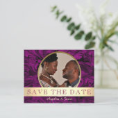 Paarse gouden foto's Sla de datum op Aankondigingskaart (Staand voorkant)