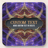 Paarse Gouden Fractal Artistry w / Aangepaste teks Bier Onderzetter (Voorkant)