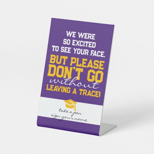 Paarse & Gouden Gastenboek Gedicht Afstuderen Tafe Reclamebord Met Voetstuk (Voorkant)