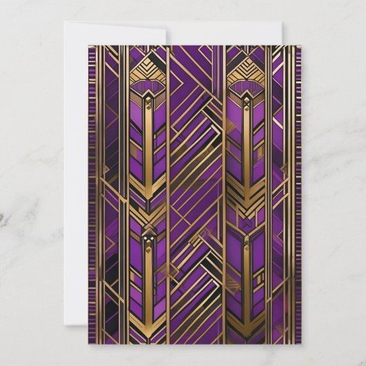 Paarse & Gouden Gatsby Art Deco 1920s Bruiloft Kaart (Achterkant)