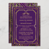 Paarse & Gouden Gatsby Art Deco 1920s Bruiloft Kaart (Voorkant / Achterkant)