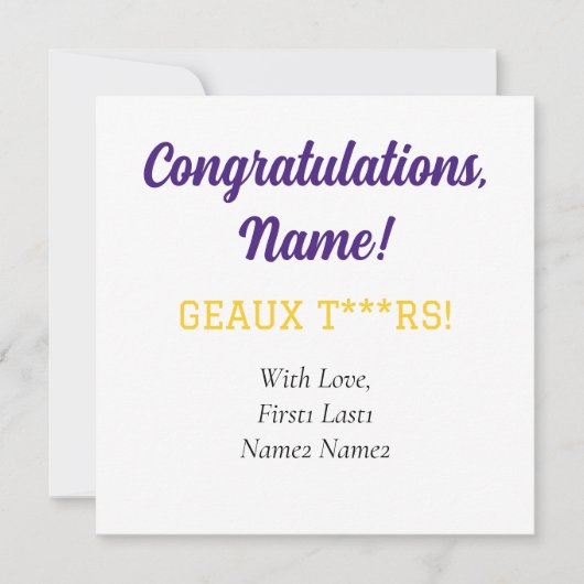 PAARSE, GOUDEN Geaux Gift Kaart Label (Voorkant)