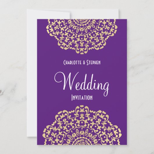 Paarse Gouden  Geïnspireerde Kant Elegante Huwelij Kaart (Voorkant)