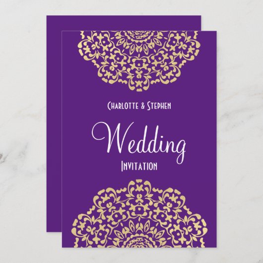 Paarse Gouden  Geïnspireerde Kant Elegante Huwelij Kaart (Voorkant / Achterkant)