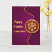 Paarse & Gouden Gelukkige Raksha Bandhan Kaart (Gele Bloem)