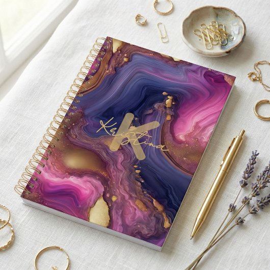 Paarse Gouden Geode Agate Monogram Schrift Naam Planner