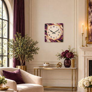 Paarse Gouden Geode Marmer Kunst Romeinse Cijfer L Vierkante Klok