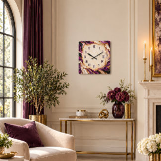 Paarse Gouden Geode Marmer Kunst Romeinse Cijfer L Vierkante Klok