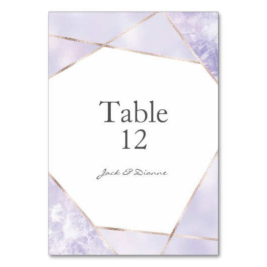 Paarse & Gouden Geometrische Trouwtafelnummers Kaart (Voorkant)