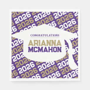 Paarse & gouden gepersonaliseerde Graduation Cap p Servet