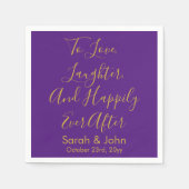 Paarse gouden gepersonaliseerde script bruiloft re servet (Voorkant)