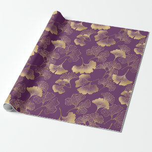 Paarse Gouden Ginkgo Bladeren Elegante Botanische Cadeaupapier
