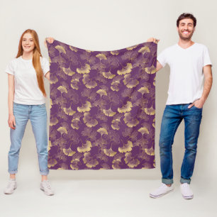Paarse Gouden Ginkgo Bladeren Elegante Botanische Fleece Deken