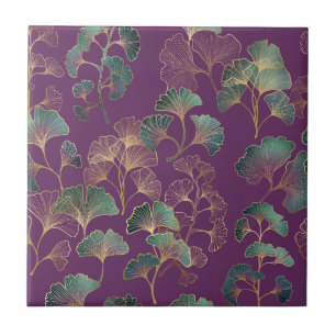 Paarse Gouden Ginkgo Japanse Botanische Patroon Tegeltje
