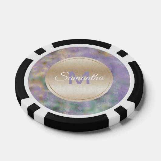 Paarse gouden glam Blauwgroen Abstract monogram Poker Chips (Enkel)
