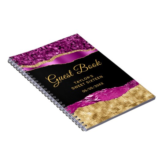 Paarse gouden glam tranen zoet zestien gastenboek notitieboek (Rechterzijde)