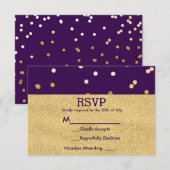 Paarse & Gouden Glanzende Confetti Stippen Chic Mo RSVP Kaartje (Voorkant / Achterkant)