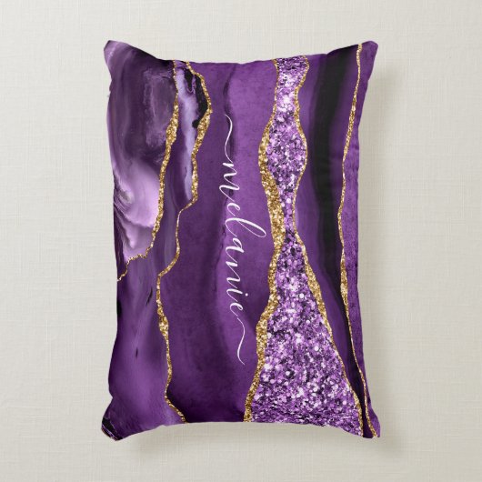 Paarse gouden glitter aangepaste Jouw naam accent  Accent Kussen (Voorkant(Verticaal))