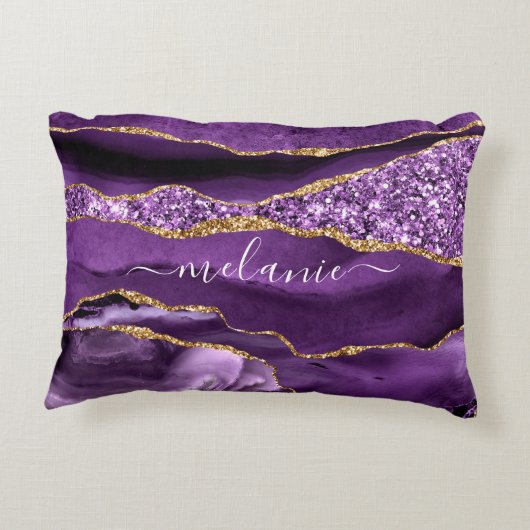 Paarse gouden glitter aangepaste Jouw naam accent  Accent Kussen (Achterkant)