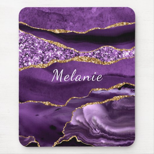 Paarse gouden glitter aangepaste Jouw naam Muismat (Voorkant)