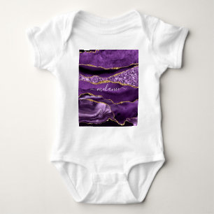 Paarse gouden glitter aangepaste naam Baby Bodysui Romper