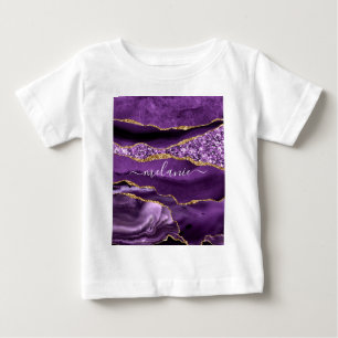 Paarse gouden glitter aangepaste naam Baby T-shirt