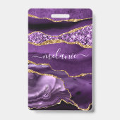 Paarse gouden glitter aangepaste naam badge (Achterkant)